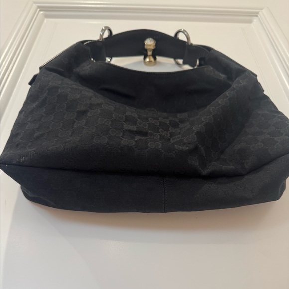 Gucci Medium Canvas GG Monogram Horsebit Black Hobo Bag - Picture 4 of 12